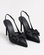 Odette Pearl Satin Lace Bow Slingbacks