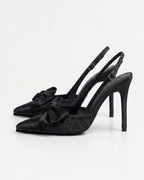 Odette Pearl Satin Lace Bow Slingbacks
