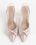 Odette Pearl Satin Lace Bow Slingbacks
