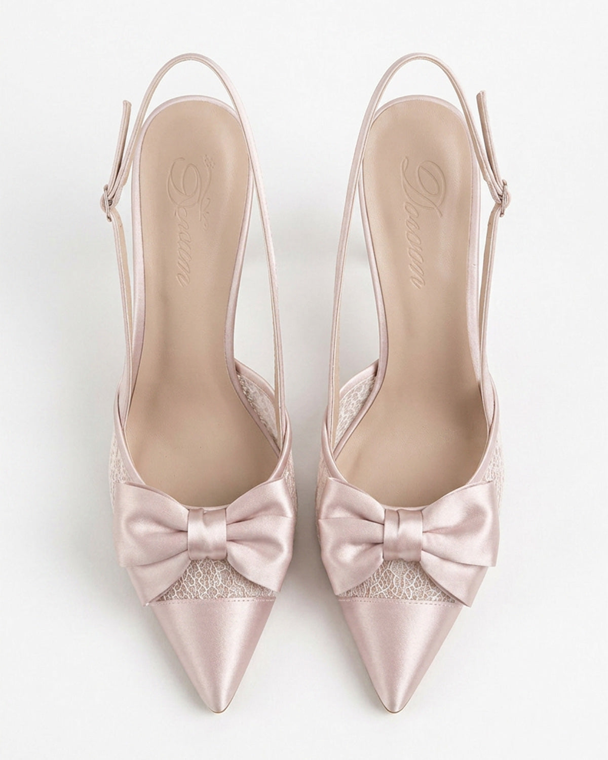 Odette Pearl Satin Lace Bow Slingbacks