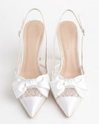 Odette Pearl Satin Lace Bow Slingbacks