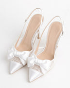 Odette Pearl Satin Lace Bow Slingbacks