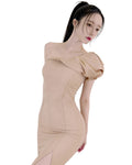 Sculpted One-Shoulder Slit Midi Dress [Slim Fit]