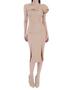 Sculpted One-Shoulder Slit Midi Dress [Slim Fit]