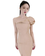 Sculpted One-Shoulder Slit Midi Dress [Slim Fit]