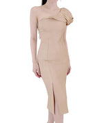 Sculpted One-Shoulder Slit Midi Dress [Slim Fit]