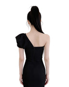Sculpted One-Shoulder Slit Midi Dress [Slim Fit]
