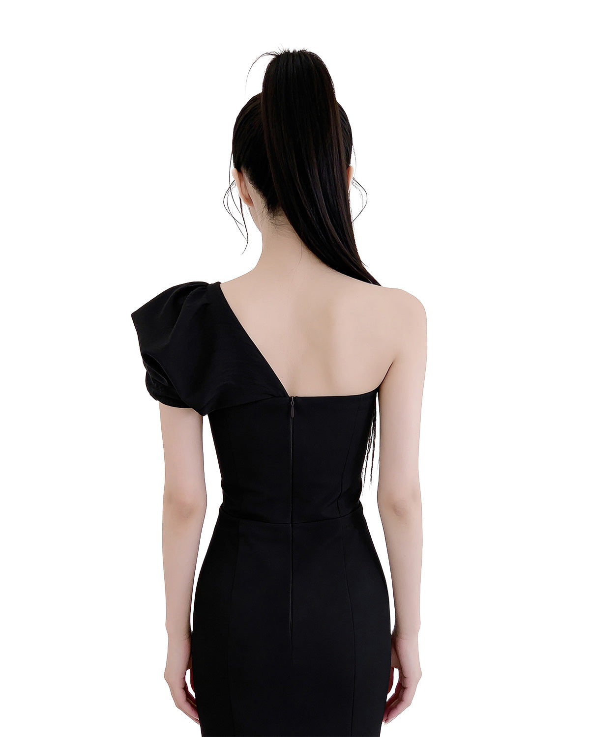 Sculpted One-Shoulder Slit Midi Dress [Slim Fit]