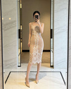 Ornate Lace Bodycon Midi Dress [Extreme Slim]