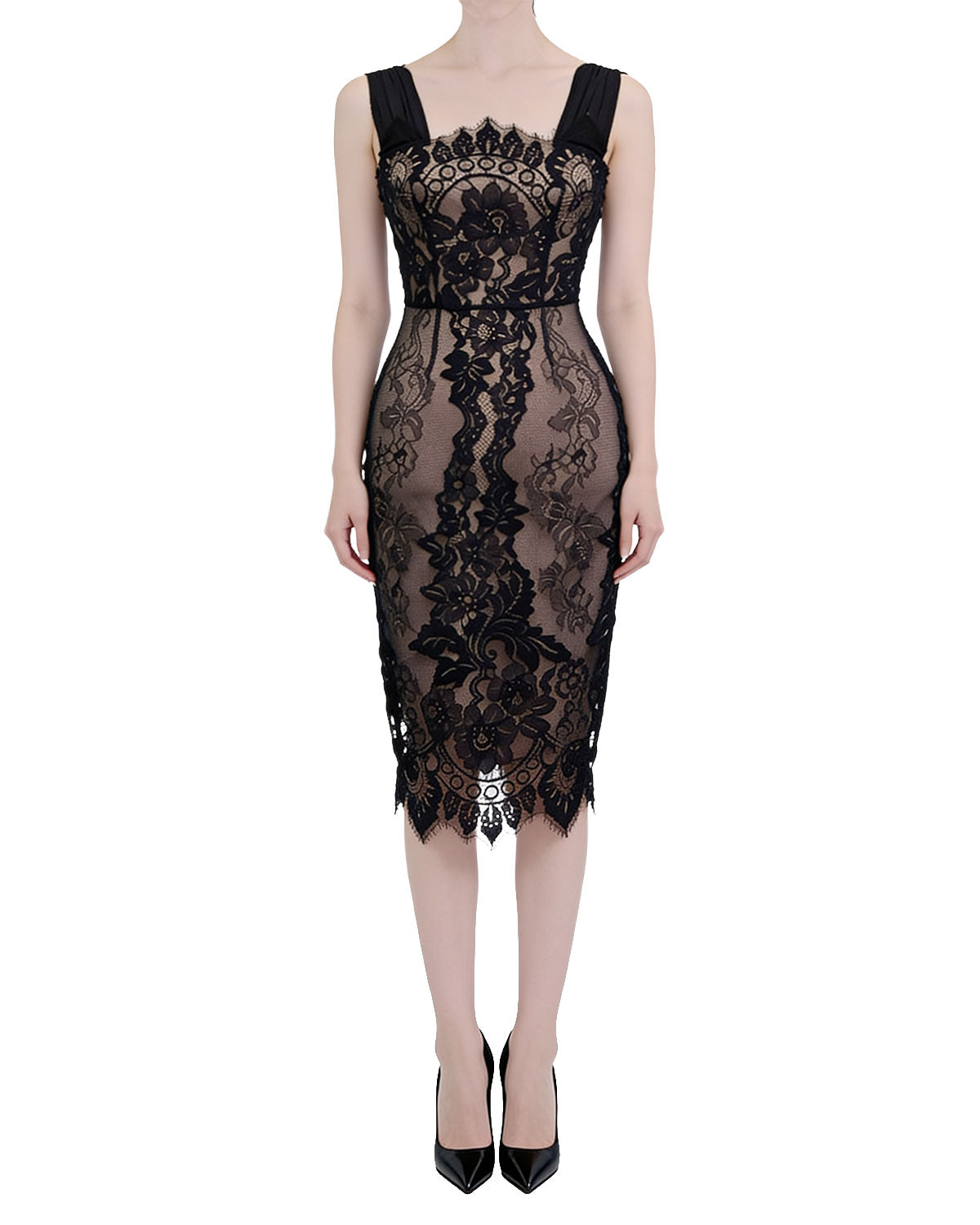 Ornate Lace Bodycon Midi Dress [Extreme Slim]