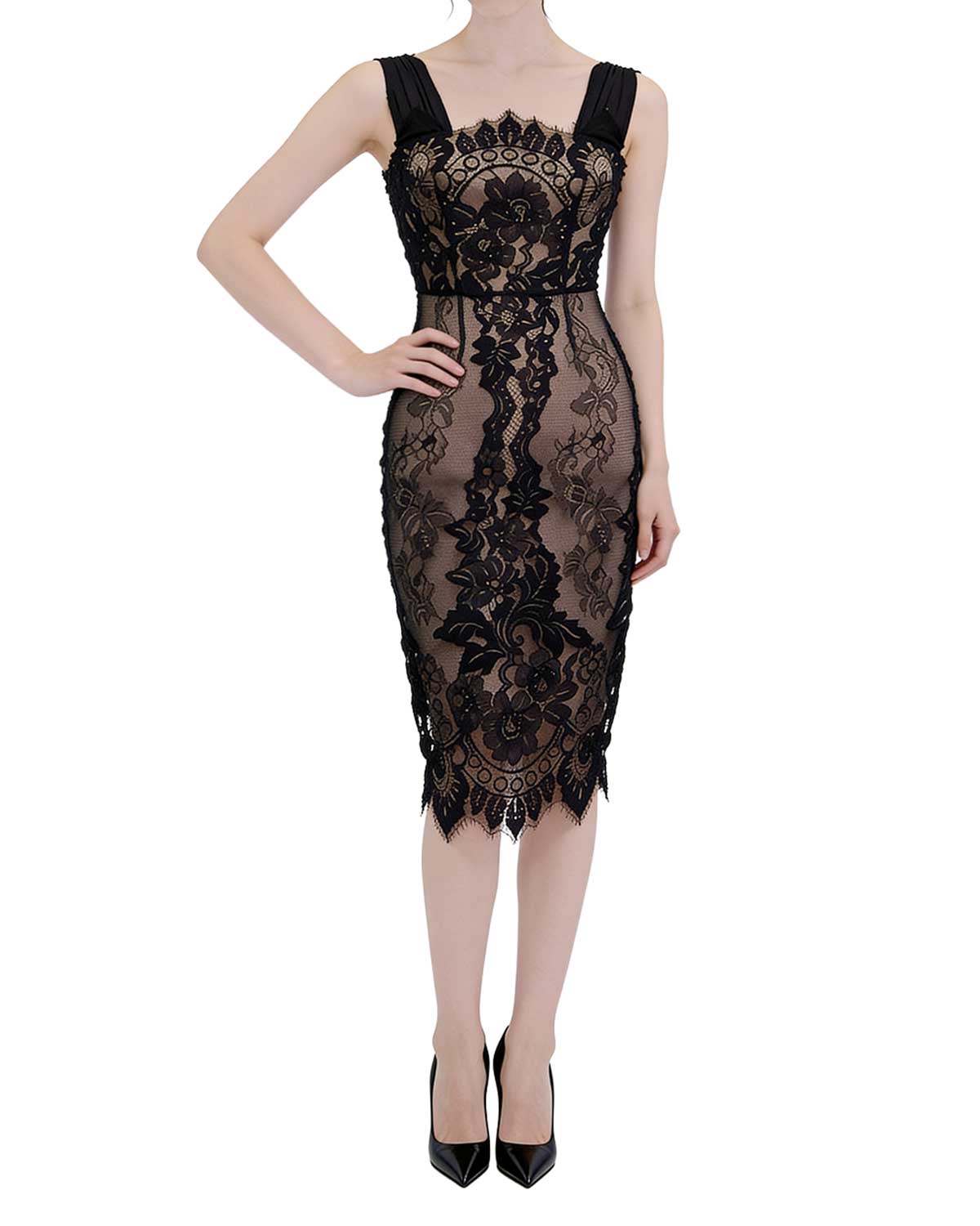 Ornate Lace Bodycon Midi Dress [Extreme Slim]