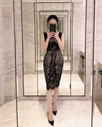 Ornate Lace Bodycon Midi Dress [Extreme Slim]
