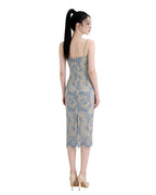 Ornate Embroidered Lace Sweetheart Midi Dress [Extreme Slim]