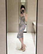 Ornate Embroidered Lace Sweetheart Midi Dress [Extreme Slim]