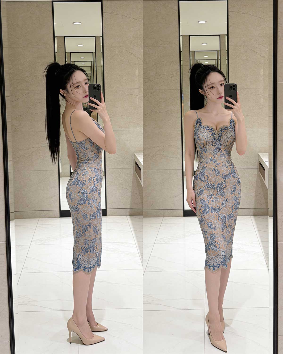 Ornate Embroidered Lace Sweetheart Midi Dress [Extreme Slim]