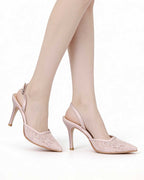 Pearl Satin & Italian Gold Lace Mesh Slingbacks [Customizable Heel]