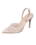 Pearl Satin & Italian Gold Lace Mesh Slingbacks [Customizable Heel]