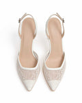 Pearl Satin & Italian Gold Lace Mesh Slingbacks [Customizable Heel]