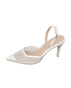 Pearl Satin & Italian Gold Lace Mesh Slingbacks [Customizable Heel]