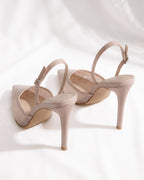Rosalie Pearl Satin Lace Mesh Slingbacks