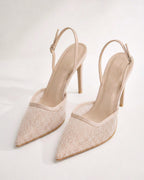 Rosalie Pearl Satin Lace Mesh Slingbacks
