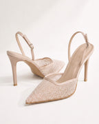 Rosalie Pearl Satin Lace Mesh Slingbacks