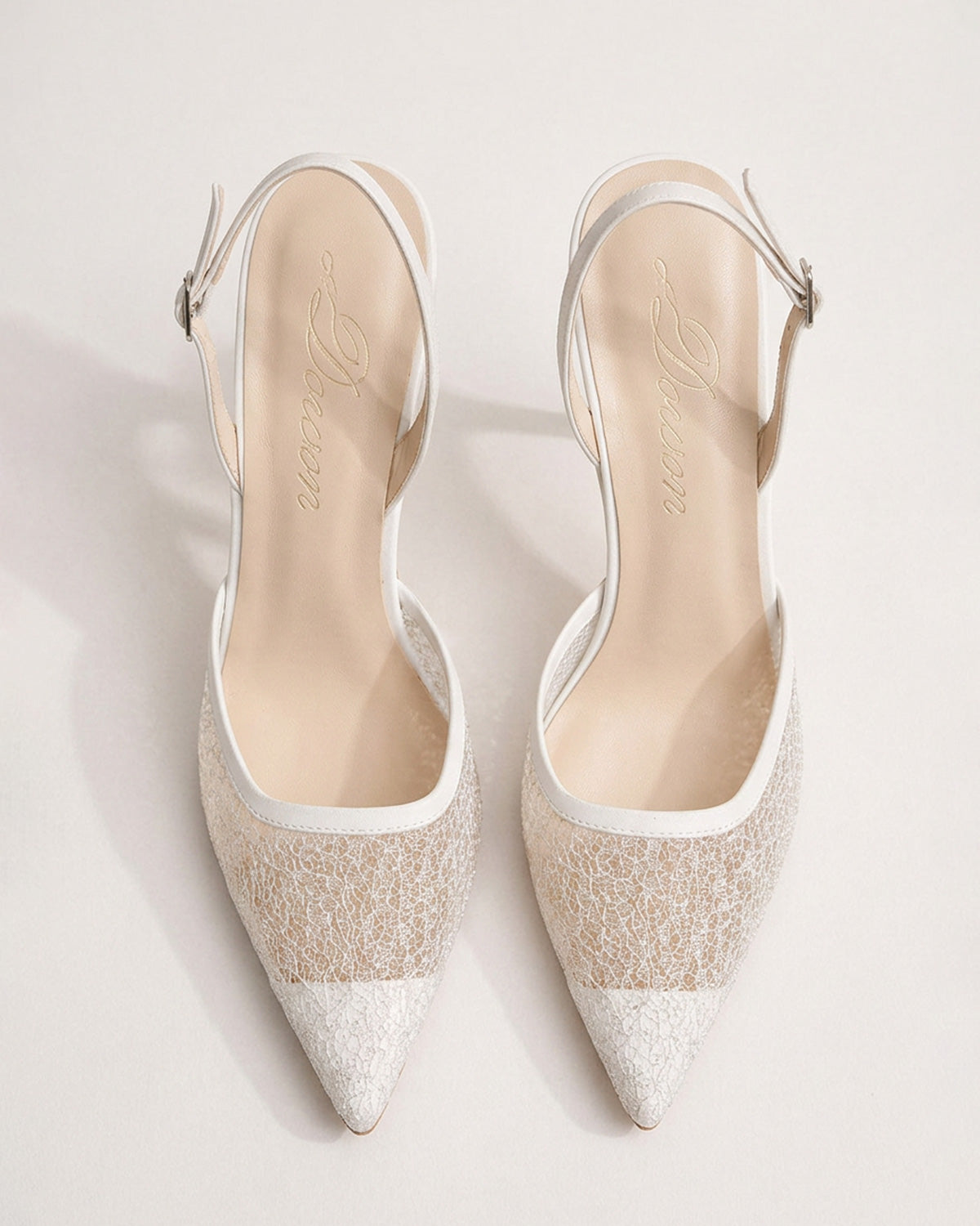Rosalie Pearl Satin Lace Mesh Slingbacks