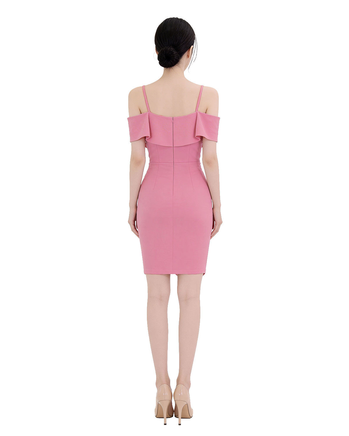 Rosy Ruffle Off-Shoulder Dress [Slim Fit]