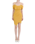Rosy Ruffle Off-Shoulder Dress [Slim Fit]