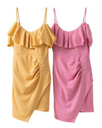 Rosy Ruffle Off-Shoulder Dress [Slim Fit]