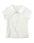 Satin Collar Ribbon-Tie Cap-Sleeve Knit (Extreme Slim Fit)
