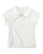 Satin Collar Ribbon-Tie Cap-Sleeve Knit (Extreme Slim Fit)