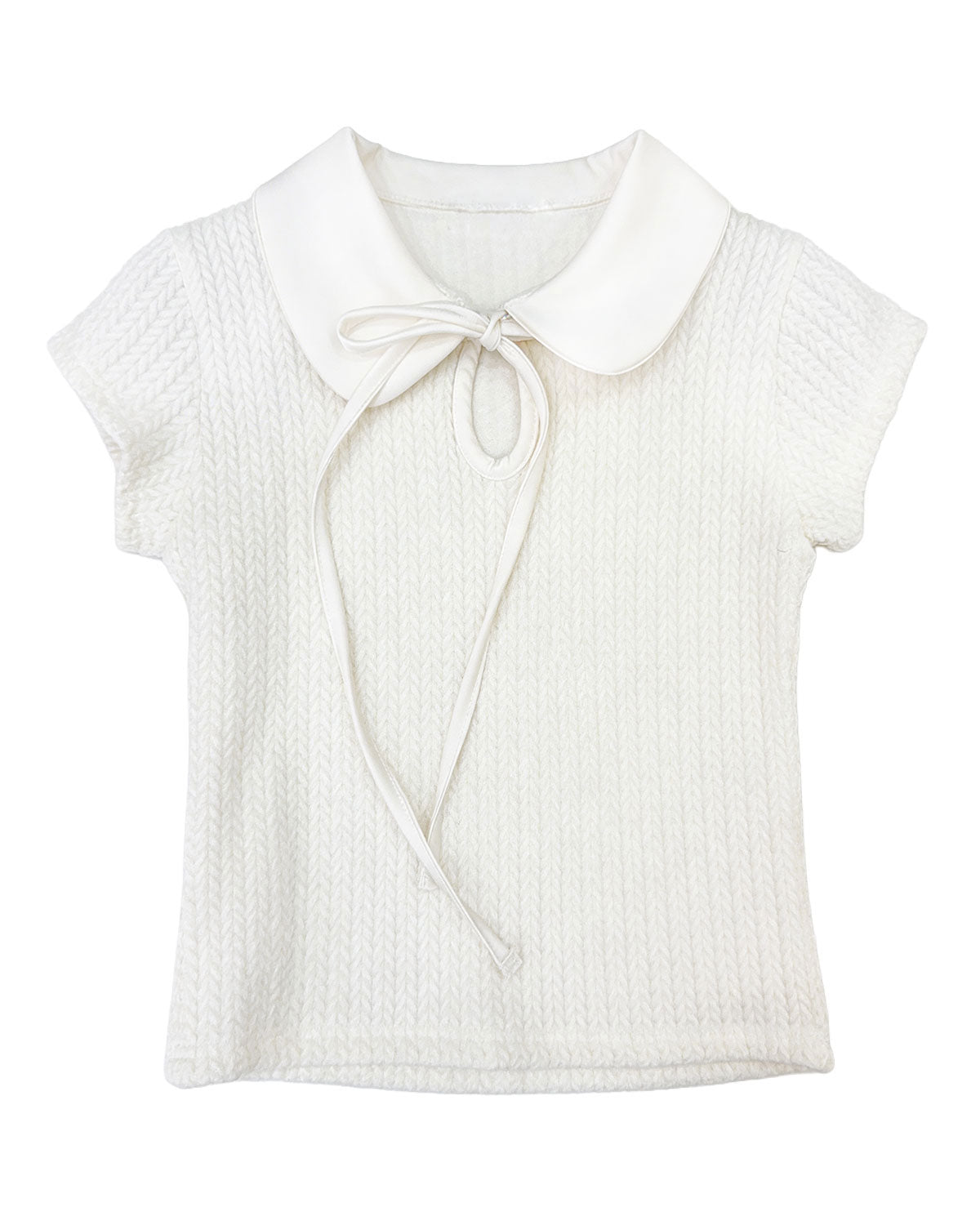 Satin Collar Ribbon-Tie Cap-Sleeve Knit (Extreme Slim Fit)