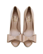 Satin Bow-Embellished Platform Peep-Toe Heels [Customizable Heel]