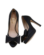 Satin Bow-Embellished Platform Peep-Toe Heels [Customizable Heel]