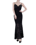 Satin Lace Contrast Mermaid Maxi Dress [Slim Fit]