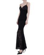 Satin Lace Contrast Mermaid Maxi Dress [Slim Fit]
