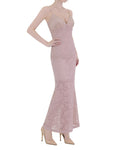 Satin Lace Contrast Mermaid Maxi Dress [Slim Fit]