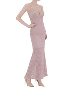 Satin Lace Contrast Mermaid Maxi Dress [Slim Fit]