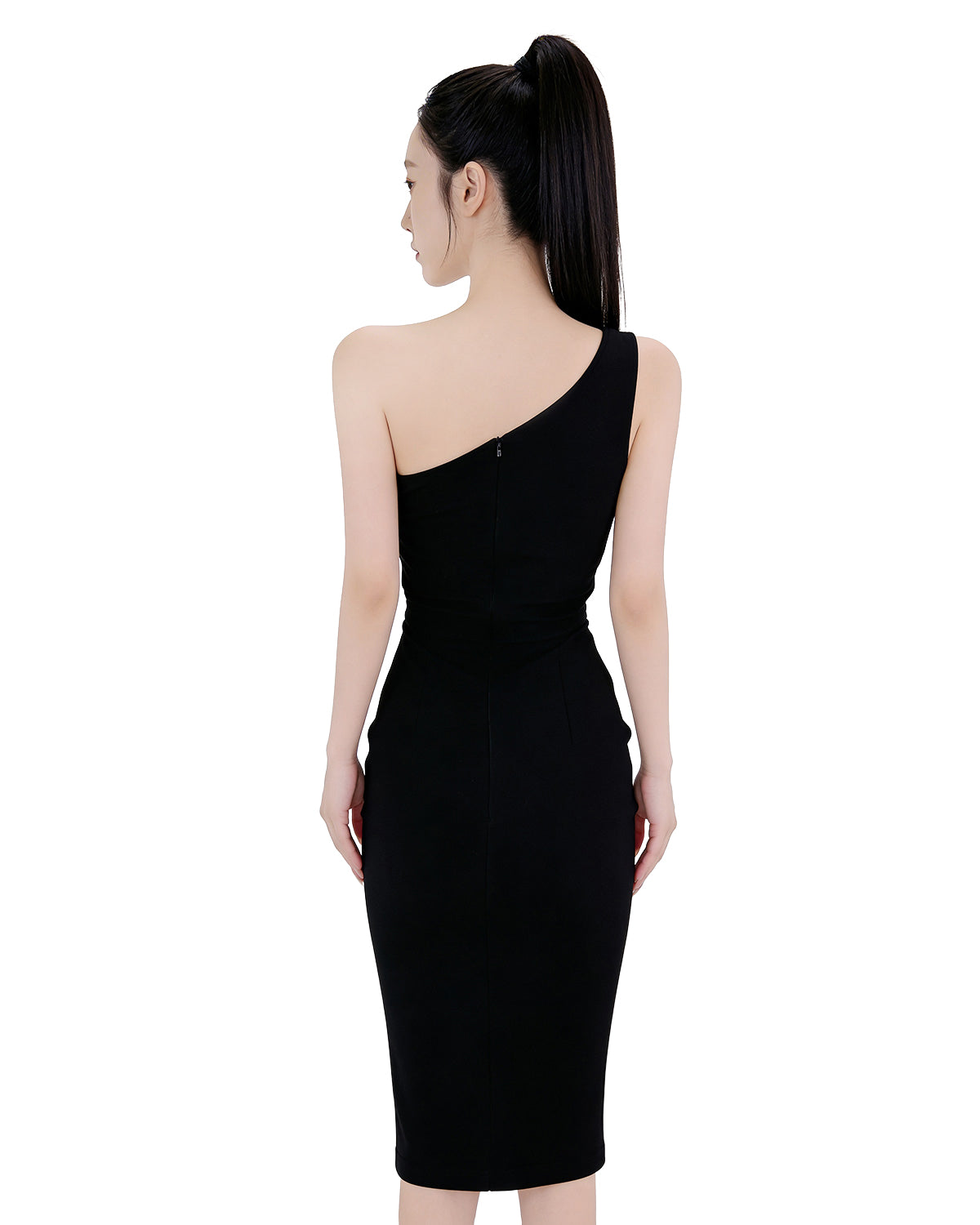 Sheer Asymmetric Slit Midi Dress [Extreme Slim]