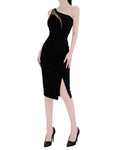 Sheer Asymmetric Slit Midi Dress [Extreme Slim]