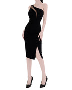 Sheer Asymmetric Slit Midi Dress [Extreme Slim]