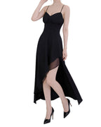 Sophisticated Black Draped Asymmetrical High-Low Cami Maxi Dress [Slim Fit]
