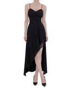 Sophisticated Black Draped Asymmetrical High-Low Cami Maxi Dress [Slim Fit]