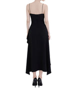 Sophisticated Black Draped Asymmetrical High-Low Cami Maxi Dress [Slim Fit]