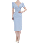Sophisticated Puff Sleeve Pintuck-Waist Midi Dress [Extreme Slim]