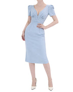 Sophisticated Puff Sleeve Pintuck-Waist Midi Dress [Extreme Slim]