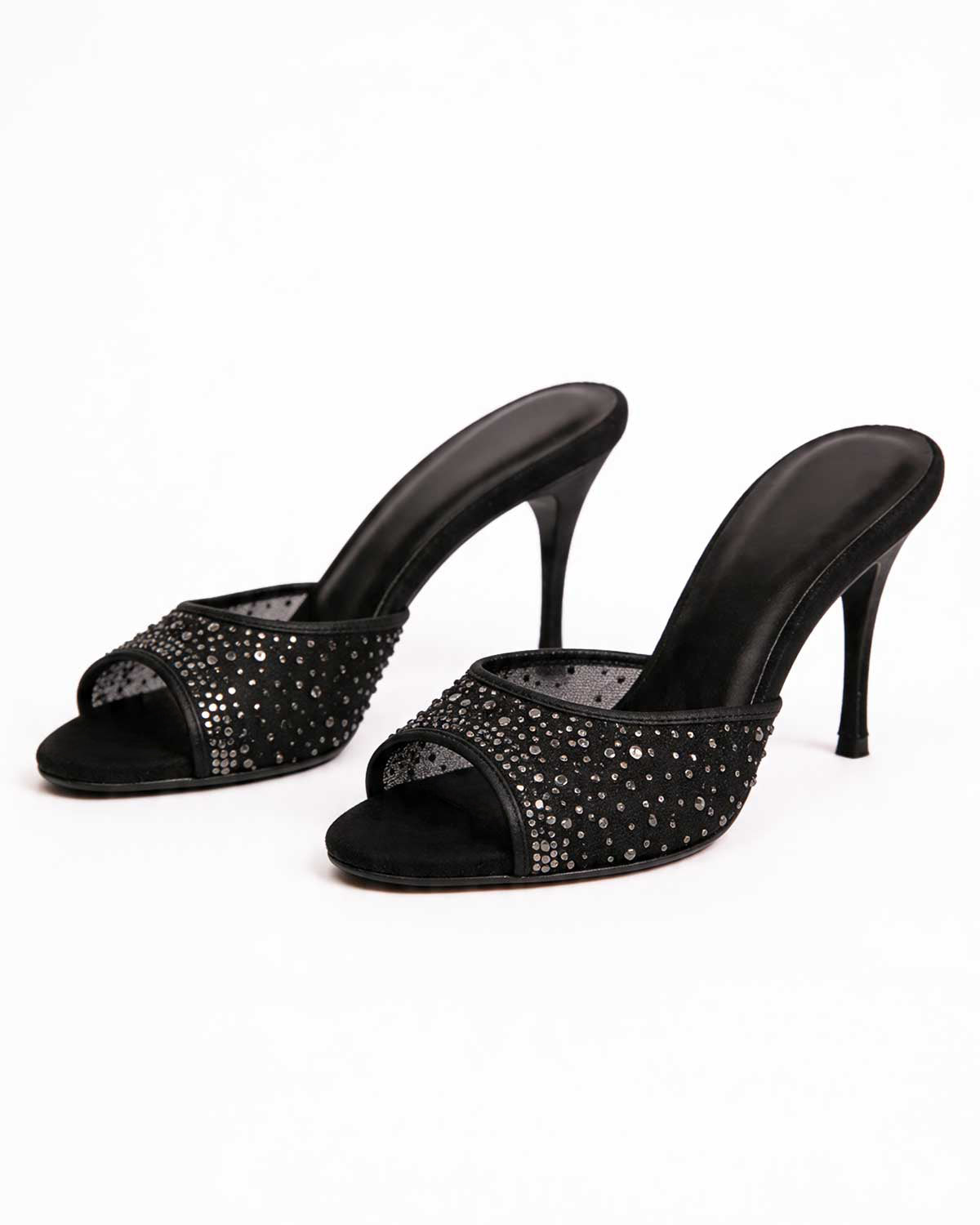 Starry Night Sheer Mesh Rhinestone Mules [Customizable Heel]