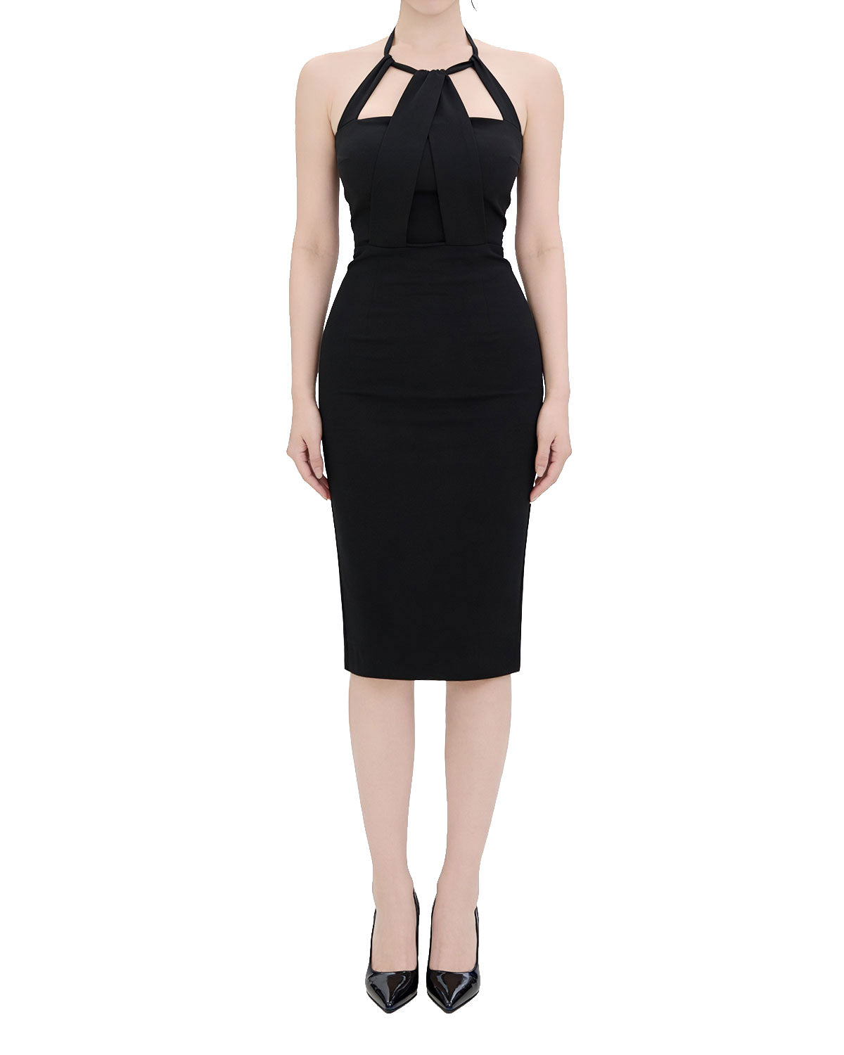 Stunning Cut-Out Halter Neck Bodycon Midi Dress [Slim Fit]