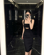 Stunning Rhinestone-Trim Cut-Out Bodycon Midi Dress [Slim Fit]